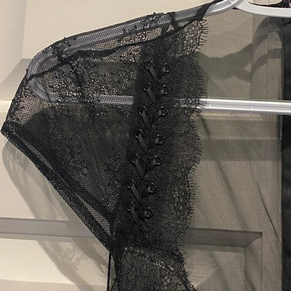 Victoria's Secret Lace short sleeve Bodysuit Black faux lace-up 16712 - Picture 6 of 14